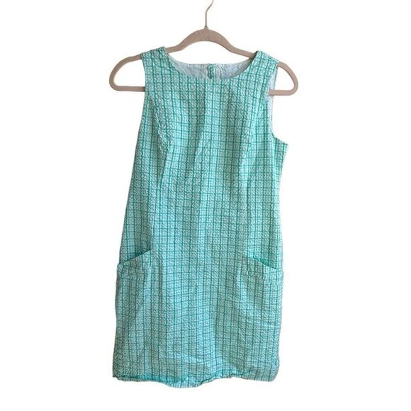 Southern Tide Gingham Seersucker Shift‎ Dress Bermuda Teal Women’s Size 2 - Picture 2 of 7